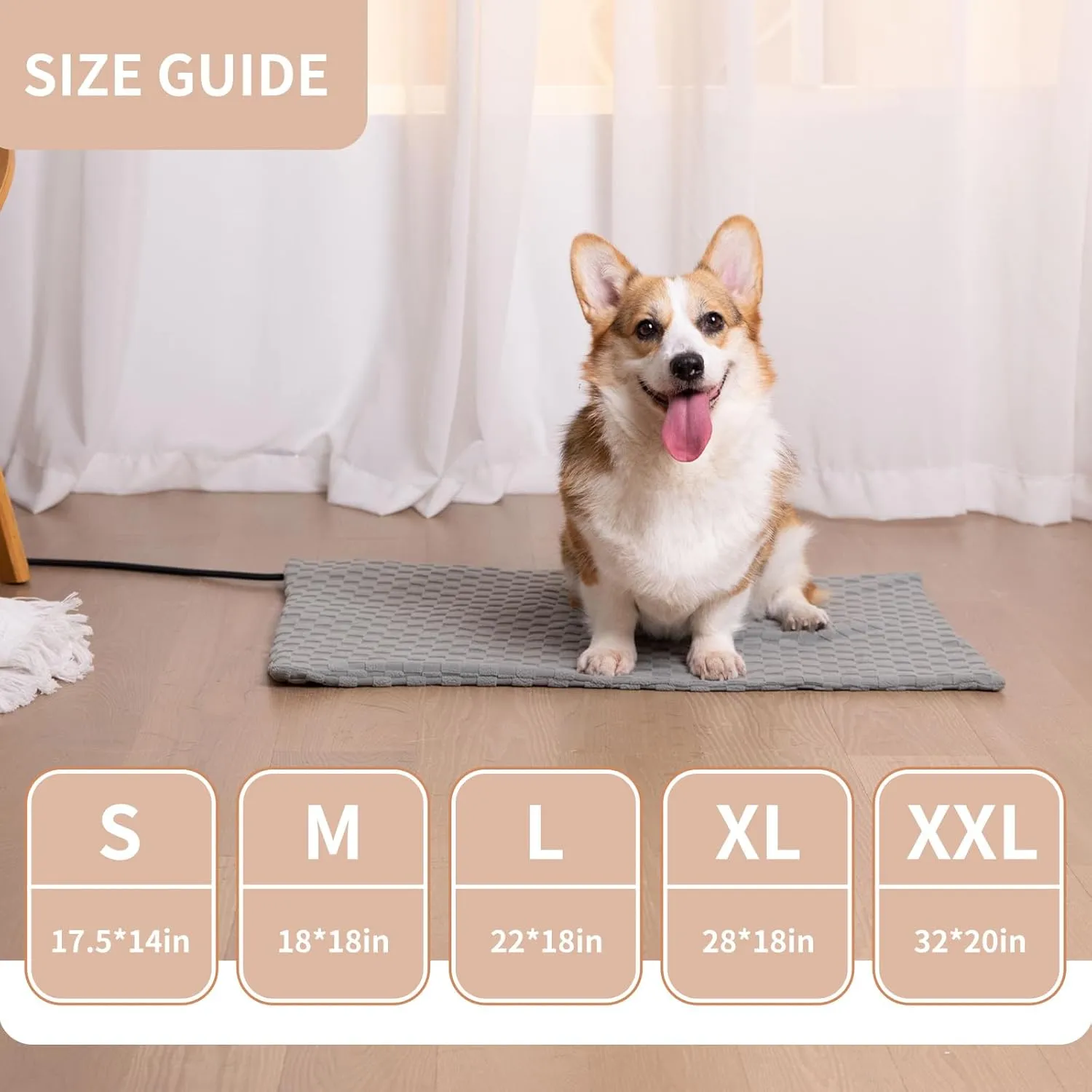 32x20 Inch Dog Heating Pad, Heated Dog Bed Indoor, Heated Cat Bed with Steel-Wrapped Cord, 25-Level Timer & 11-Level Adjustable Temperature Pet Heating Pad