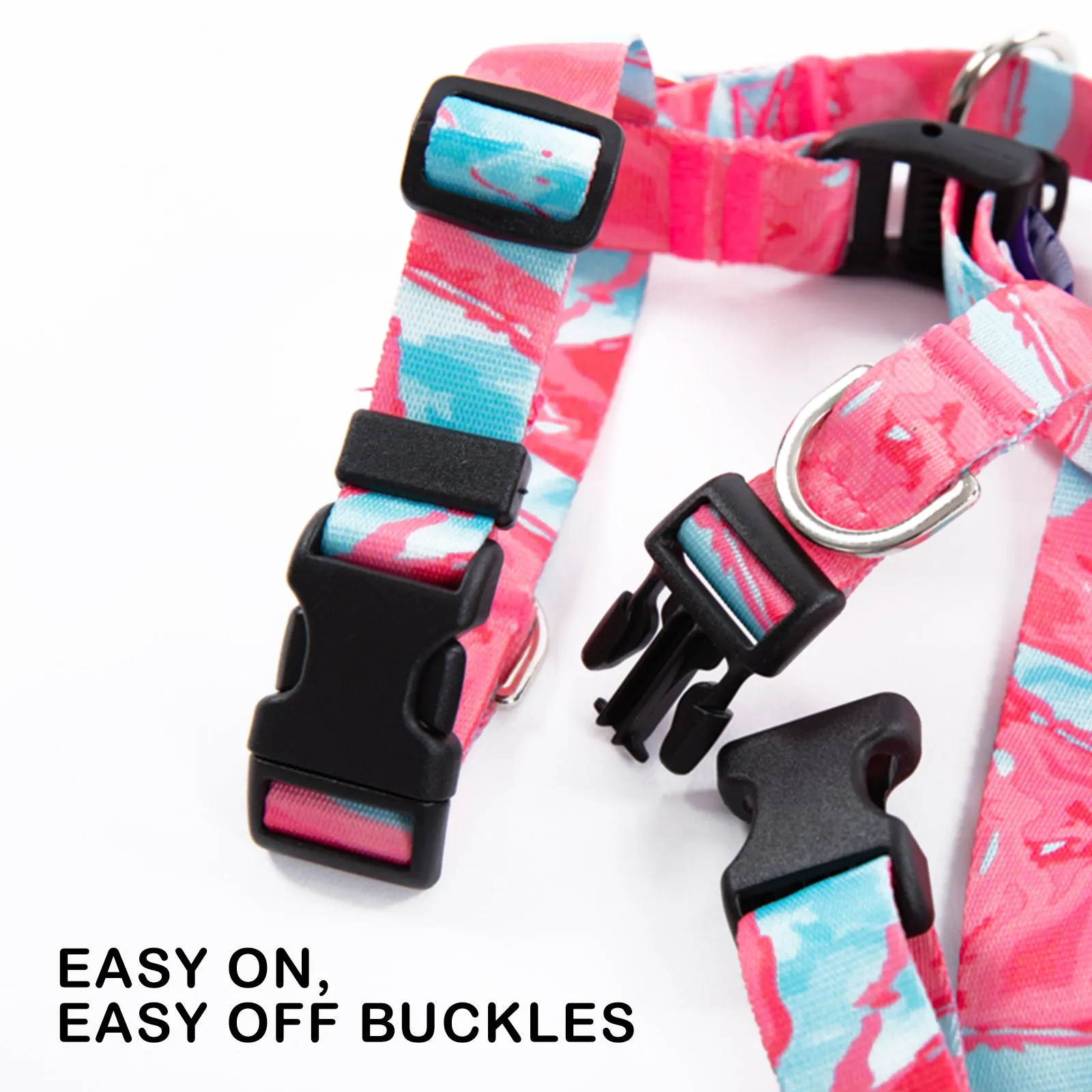 Adjustable No Pull Dog Harness, Double-Lined M - Marble Pink
