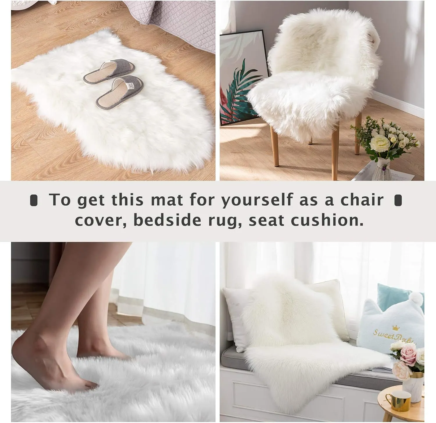 Asrug Soft Faux Fur Pet Mat Plush and Fluffy Dog Rug Ultra Cozy Pet Throw Rug for Dogs Cats, Luxury Soft Faux Sheepskin Chair Cover Seat Pad Shag Fur Dog Rugs Bed for Bedroom, White, 3ftx5ft
