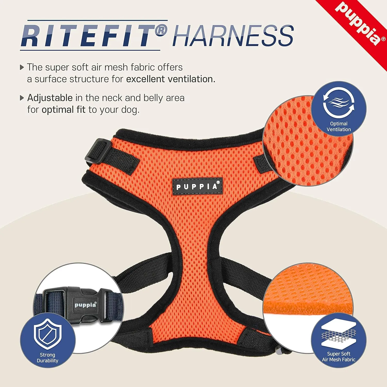 Authentic Puppia RiteFit Harness with Adjustable Neck, Pink, Small