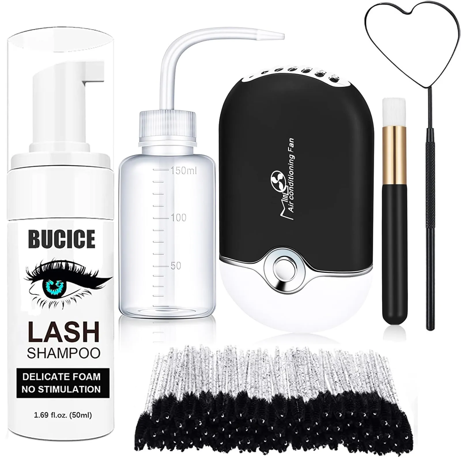 BUCICE Eyelash Extension Cleanser Lash Mousse Lash Shampoo for Extensions & Detachable Eyelash Mirror Stainless Steel Eyelash Makeup Mirror for Professional & Home Use