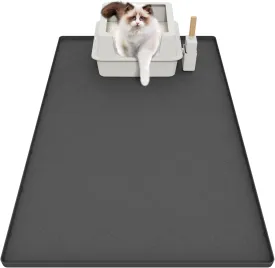 Cat Litter Box Mat, 34" X 22" Large Silicone Cat Litter Trapping Mat, Easy Clean for Scatter Control, Soft on Kitty Paws, Waterproof, Urine-Proof, Non-Slip Kitty Litter Mat for Floor, Black