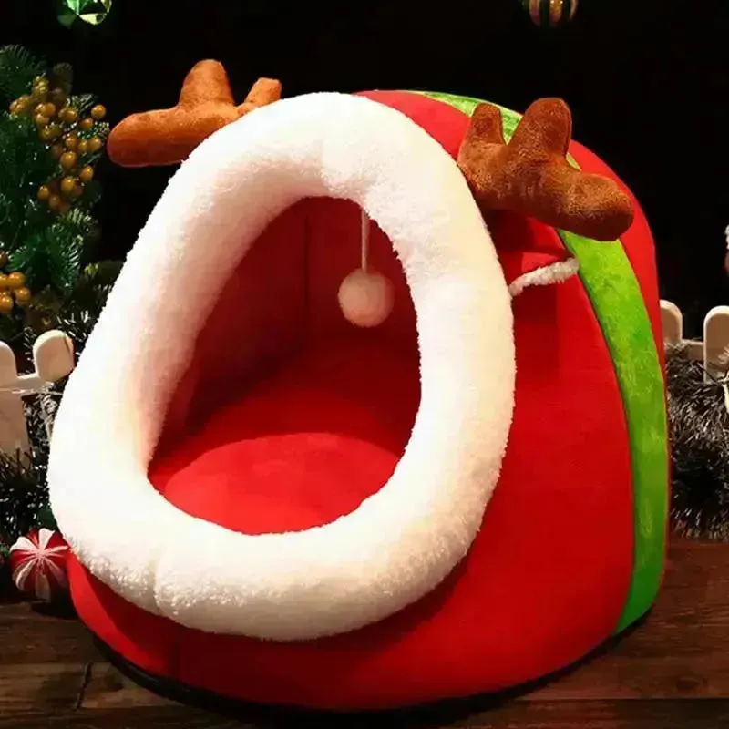 Christmas Semi-Enclosed Cat Bed