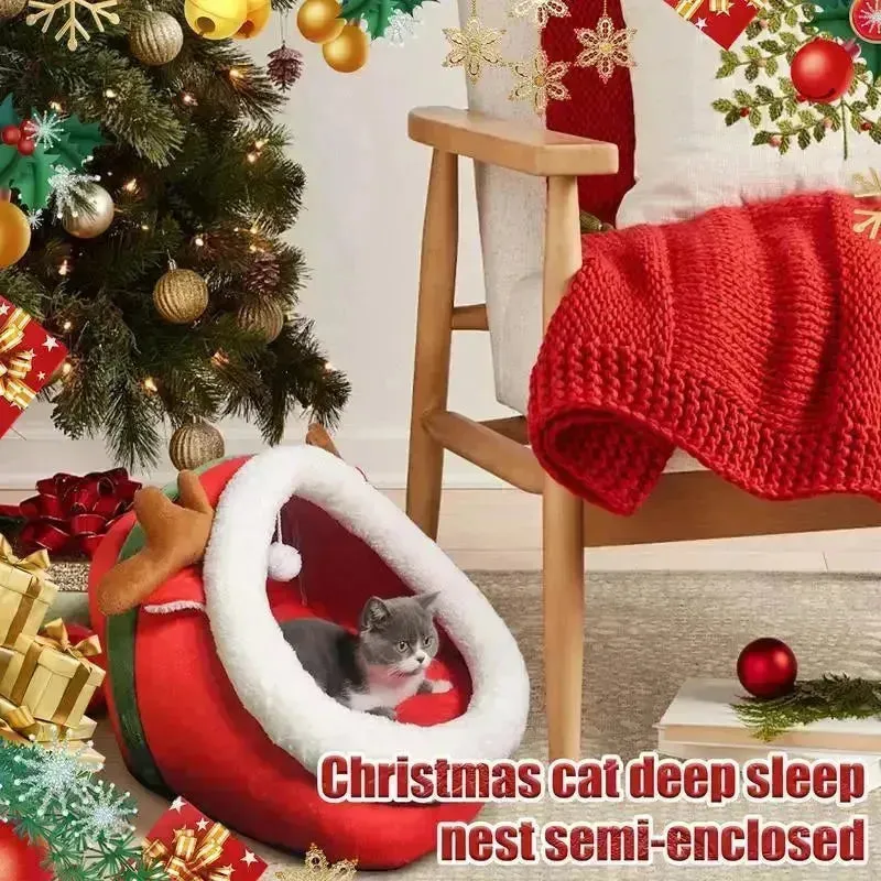 Christmas Semi-Enclosed Cat Bed