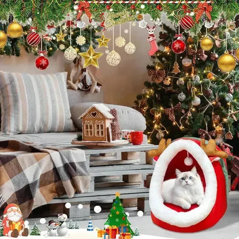 Christmas Semi-Enclosed Cat Bed