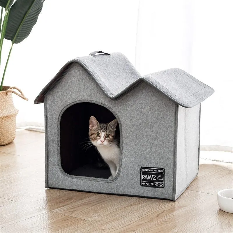 Cozy Dual-Chamber Winter Pet Retreat with Reversible Cushion - Choose from 2 Stylish Colors