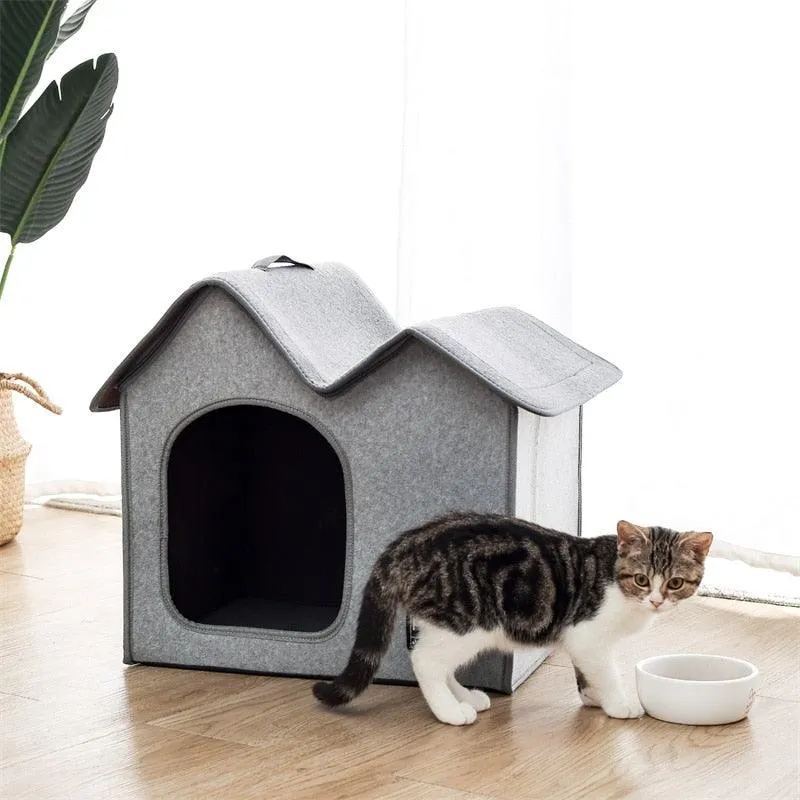 Cozy Dual-Chamber Winter Pet Retreat with Reversible Cushion - Choose from 2 Stylish Colors