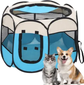 Dog Cat Playpen, Puppy Pet Playpen, Indoor/Outdoor Dog Pen, Portable Foldable Playpen Outdoor Tent Crate Cage with Zipper Top Cover Door, Pop Up Collapsible Kitten Play Pen Tent for Camping RV