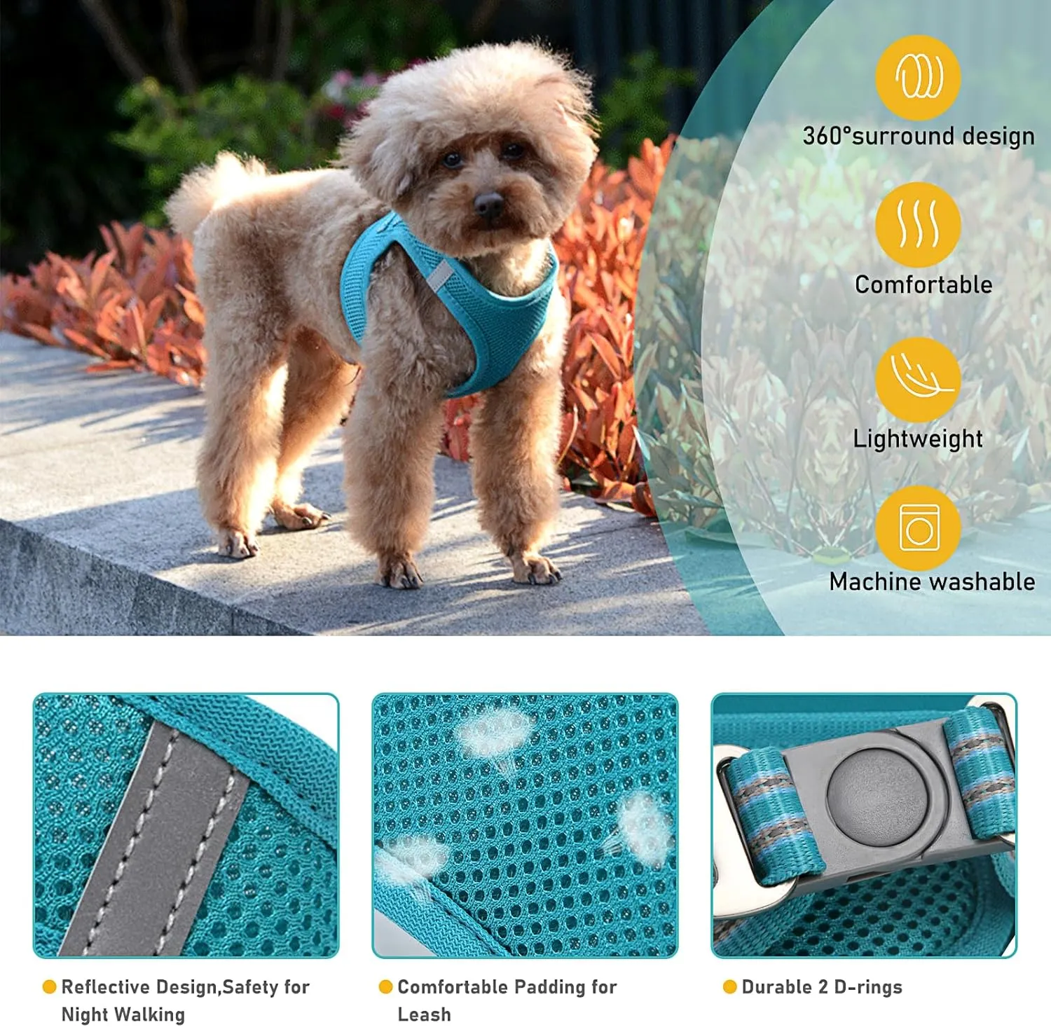 Dog Harness and Leash Set,Step in Dog Vest Harness for Cat and Puppy, Reflective Pet Harness No Pull for Small Dog,Medium Dog,Kitten and Rabbit,Breathable Mesh(Blue S)