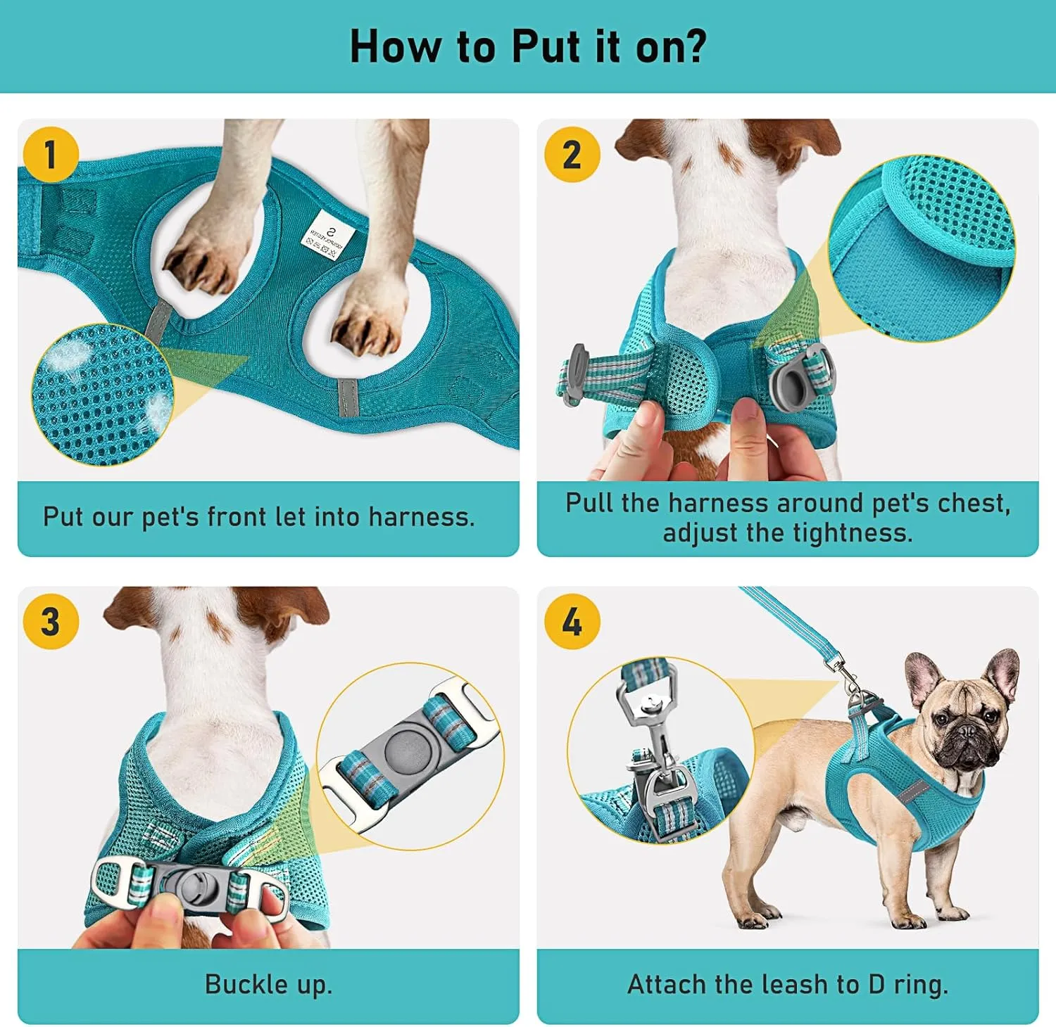 Dog Harness and Leash Set,Step in Dog Vest Harness for Cat and Puppy, Reflective Pet Harness No Pull for Small Dog,Medium Dog,Kitten and Rabbit,Breathable Mesh(Blue S)