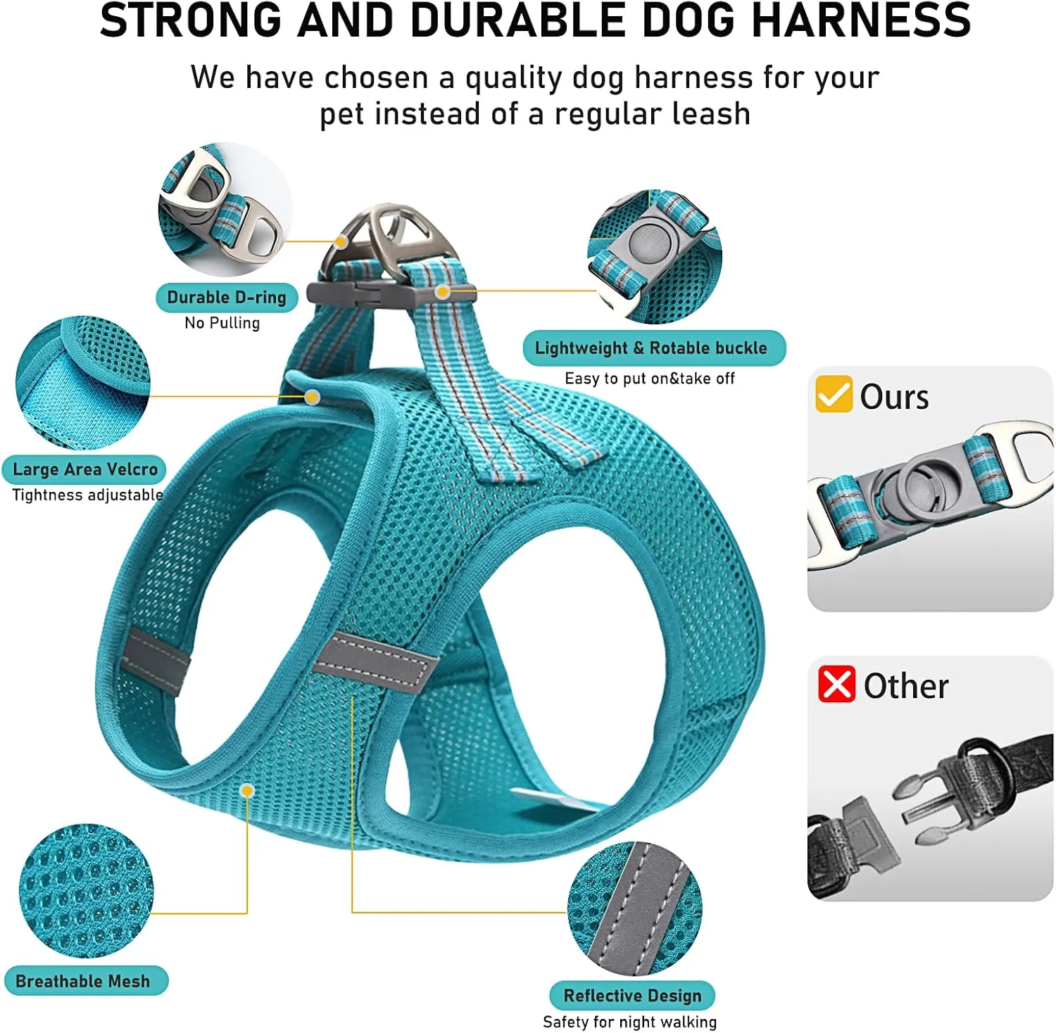 Dog Harness and Leash Set,Step in Dog Vest Harness for Cat and Puppy, Reflective Pet Harness No Pull for Small Dog,Medium Dog,Kitten and Rabbit,Breathable Mesh(Blue S)
