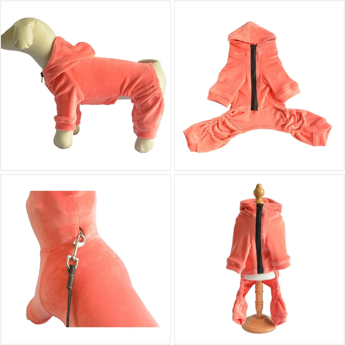 Dog Pajamas Pet Jumpsuits PJS for All Seasons, Velvet Dog Hoodies 4 Legs Four Feet Dog Onesies Stylish PJS Puppy Costume Cotton Liner Warm Pet Clothes for Small Medium Large Dogs Lobster Pink L