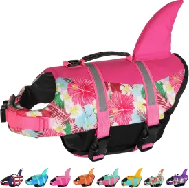 Dogcheer Dog Life Jacket Shark, Hawaiian Style Dog Life Vest for Swimming Boating with Superior Buoyancy and Rescue Handle, Reflective Pet Swim Vest for Small Medium Large Dogs(Flower Pink, M)