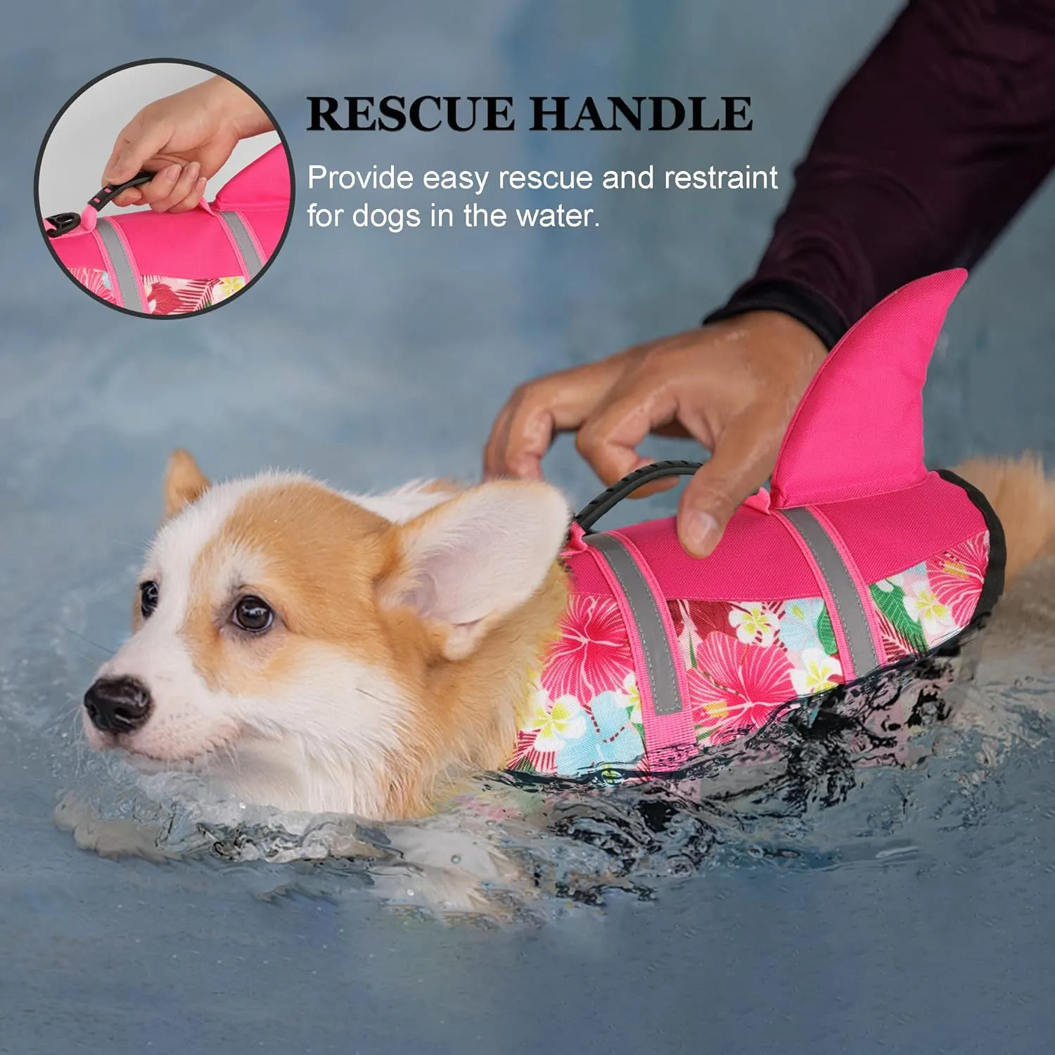 Dogcheer Dog Life Jacket Shark, Hawaiian Style Dog Life Vest for Swimming Boating with Superior Buoyancy and Rescue Handle, Reflective Pet Swim Vest for Small Medium Large Dogs(Flower Pink, M)