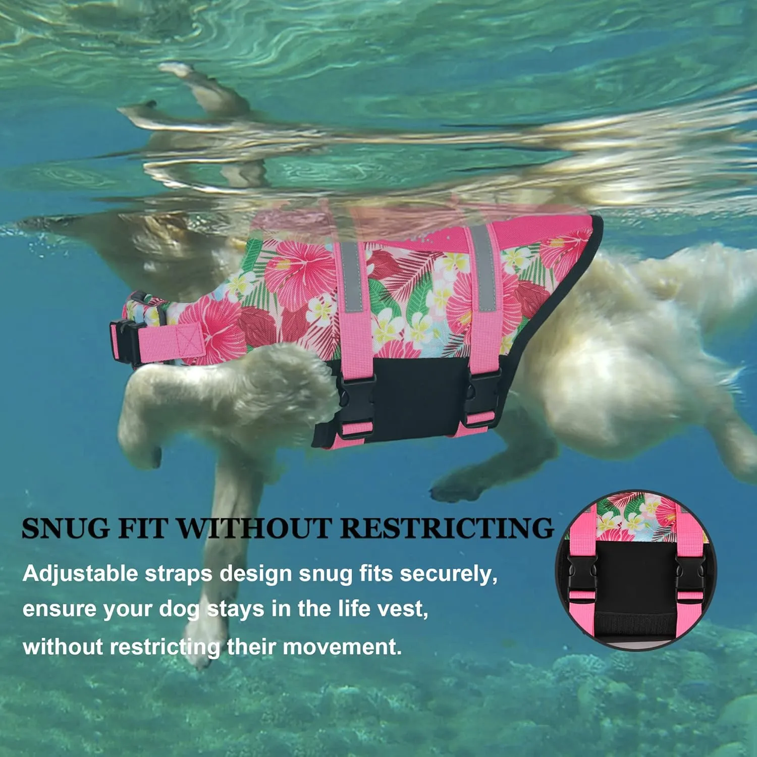 Dogcheer Dog Life Jacket Shark, Hawaiian Style Dog Life Vest for Swimming Boating with Superior Buoyancy and Rescue Handle, Reflective Pet Swim Vest for Small Medium Large Dogs(Flower Pink, M)