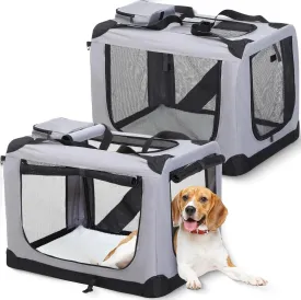 Domensi 2 Pcs 28.4 Inch Collapsible Dog Crate for Medium Dogs 3 Door Folding Soft Dog Kennel with Carrying Bag and Fleece Bed Portable Travel Dog Crate with Durable Mesh Windows Indoor and Outdoor Use