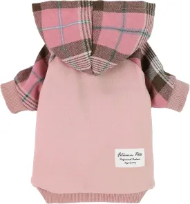 Fitwarm 100% Cotton Girl Plaid Dog Clothes Lightweight Puppy Hoodie Pet Sweatshirt Doggie Hooded Outfits Cat Apparel Pink X-Large