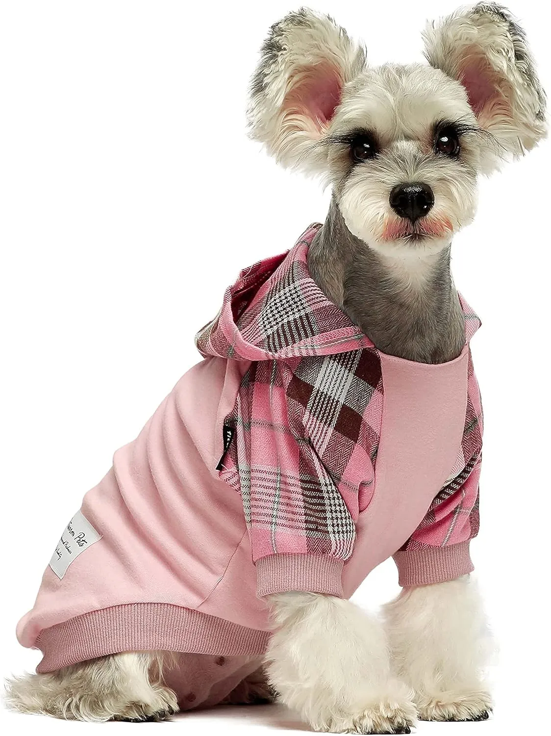 Fitwarm 100% Cotton Girl Plaid Dog Clothes Lightweight Puppy Hoodie Pet Sweatshirt Doggie Hooded Outfits Cat Apparel Pink X-Large