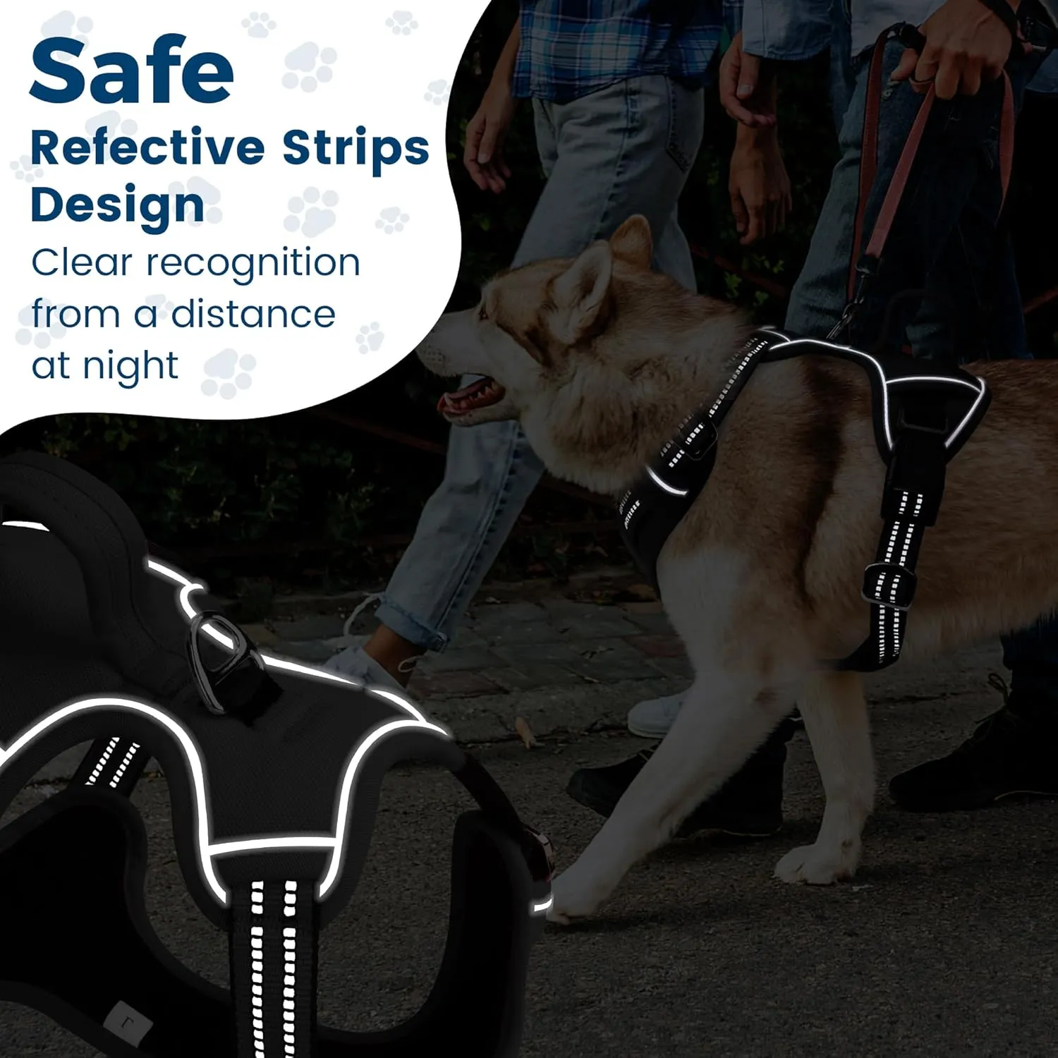 Funfox Dog Harness No Pull, Adjustable Pet Vest Harness, Super Soft Material with Vertical Handle Easy Control, Reflective Night Walking, 2 Leash Clips for Medium Sized Dogs, Black, M