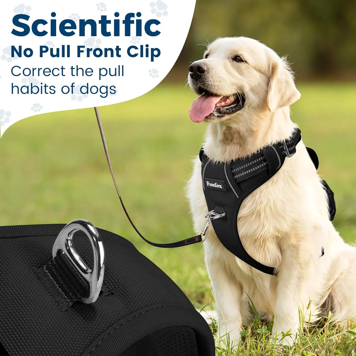 Funfox Dog Harness No Pull, Adjustable Pet Vest Harness, Super Soft Material with Vertical Handle Easy Control, Reflective Night Walking, 2 Leash Clips for Medium Sized Dogs, Black, M