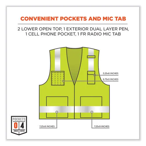 Glowear 8262frz Class 2 Fr Surveyor Zip Vest, Tencel/modacrylic/para-aramid/kevlar, 2x-large/3x-large, Lime