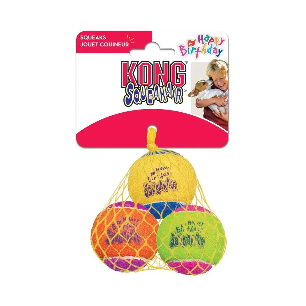 KONG AirDog Squeakair Birthday Balls Dog Toy (Medium 3-Pack)
