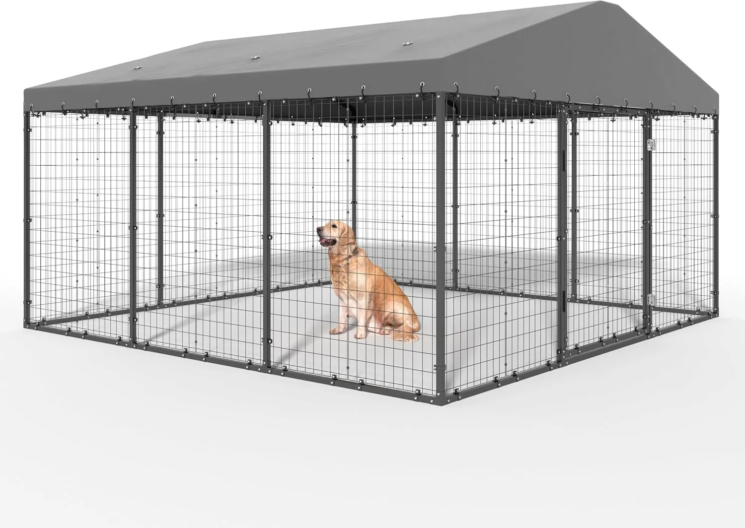 Kurapika Large Outdoor Dog Kennel, Heavy Duty Dog Cage with Waterproof Roof, Galvanized Steel Dog Fence with Double Secure Lock for Patio & Garden (118" L x 118" W x 70.9" H)