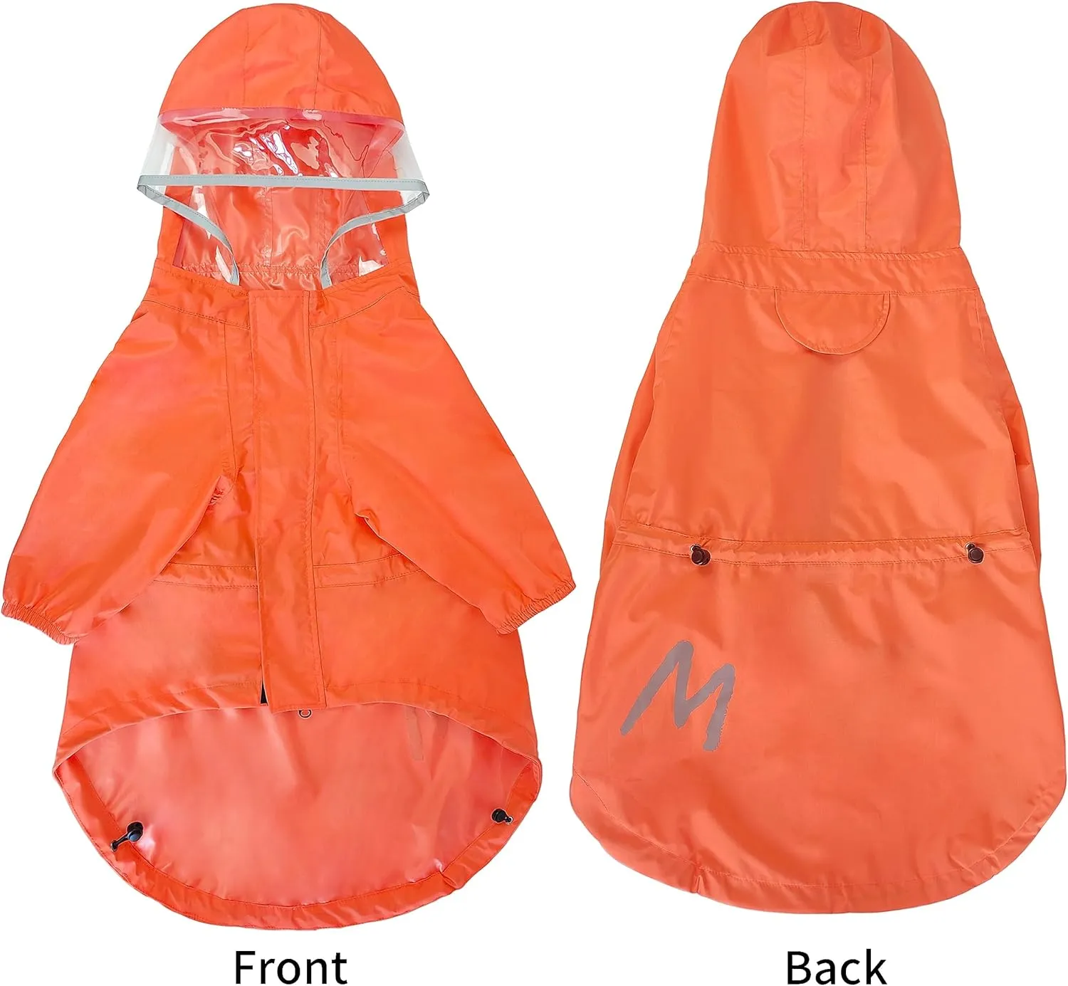 Mamore Dog Raincoat with Clear Hood, 2-Leg Adjustable Jacket, Bottom Waterproof, Reflective Stripe for Small to Large Dogs (Orange, X-Large)