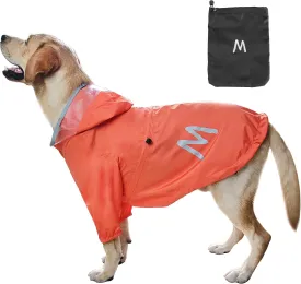 Mamore Dog Raincoat with Clear Hood, 2-Leg Adjustable Jacket, Bottom Waterproof, Reflective Stripe for Small to Large Dogs (Orange, X-Large)