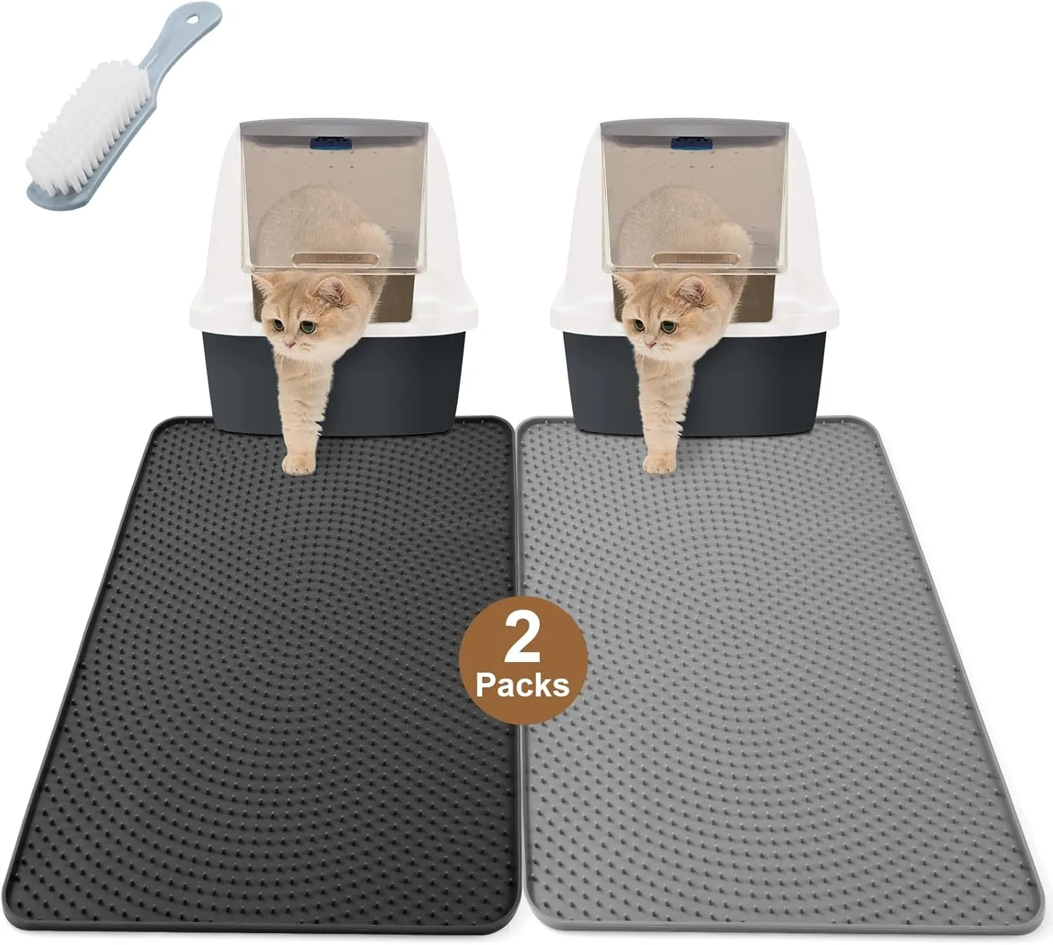 Odoland 2PCS Silicone Cat Litter Mat 20.7 * 14.8in - Cat Litter Box Mat Scatter Control, Litter Trapping Mat Pet Litter Tray Mat Waterproof Durable Non-Slip Washable Cat Litter Catcher Mat