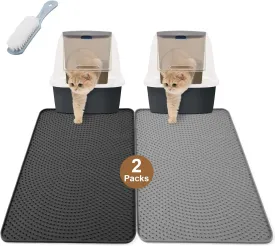 Odoland 2PCS Silicone Cat Litter Mat 20.7 * 14.8in - Cat Litter Box Mat Scatter Control, Litter Trapping Mat Pet Litter Tray Mat Waterproof Durable Non-Slip Washable Cat Litter Catcher Mat