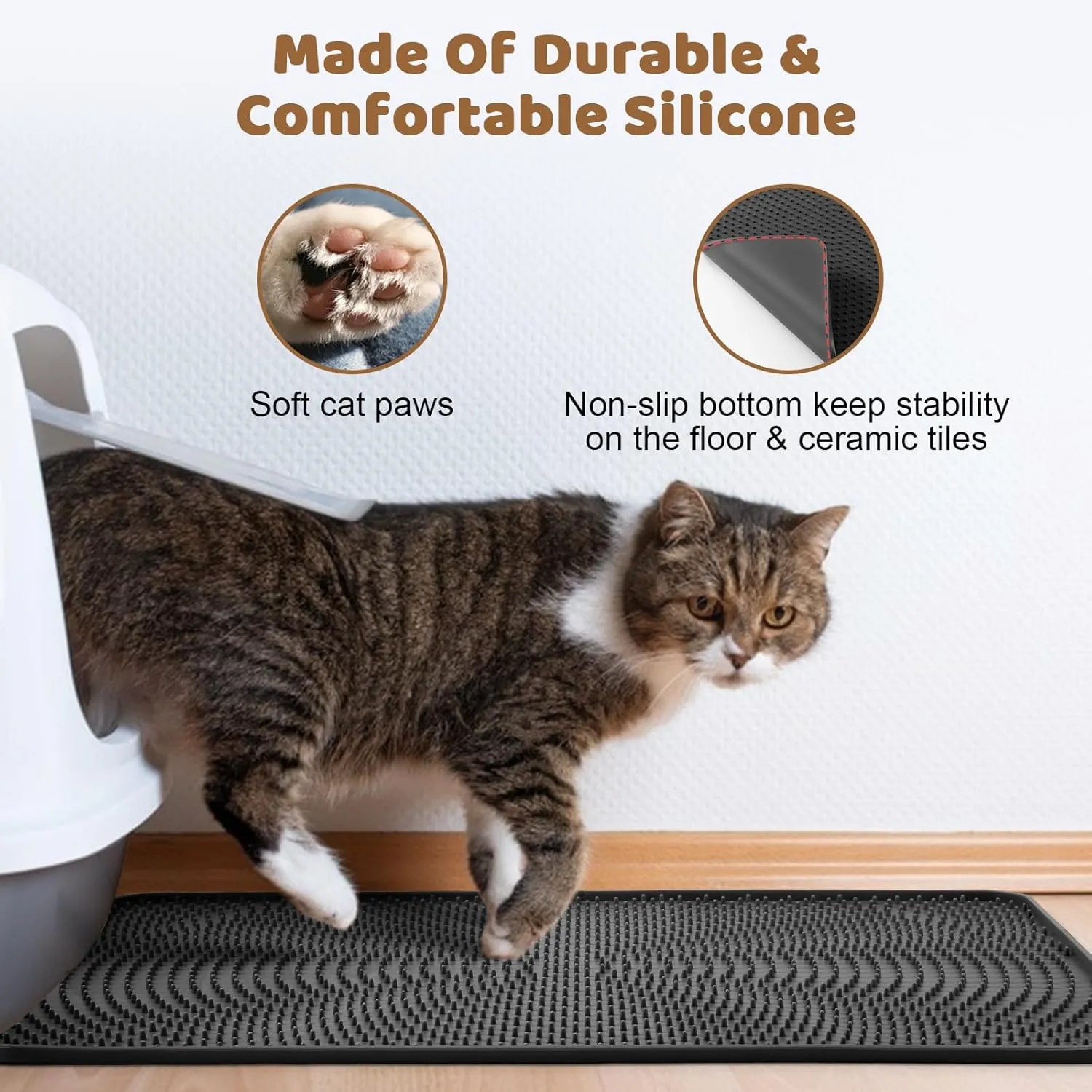 Odoland 2PCS Silicone Cat Litter Mat 20.7 * 14.8in - Cat Litter Box Mat Scatter Control, Litter Trapping Mat Pet Litter Tray Mat Waterproof Durable Non-Slip Washable Cat Litter Catcher Mat