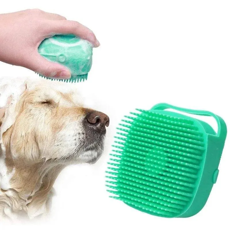 Pet Bath Brush – 2-in-1 Silicone Brush with Shampoo Dispenser, Gentle Massage Bristles, and Comfortable Non-Slip Grip for Easy Grooming and Bathing