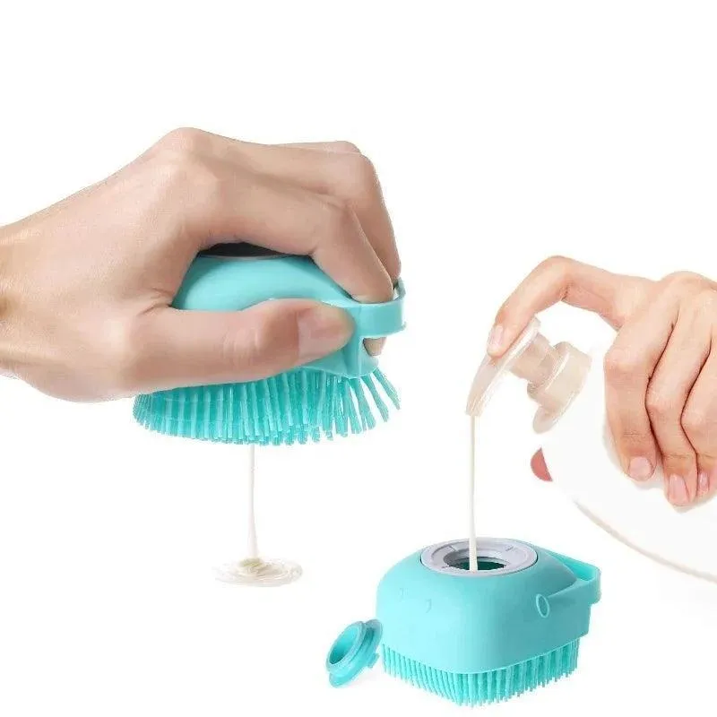 Pet Bath Brush – 2-in-1 Silicone Brush with Shampoo Dispenser, Gentle Massage Bristles, and Comfortable Non-Slip Grip for Easy Grooming and Bathing