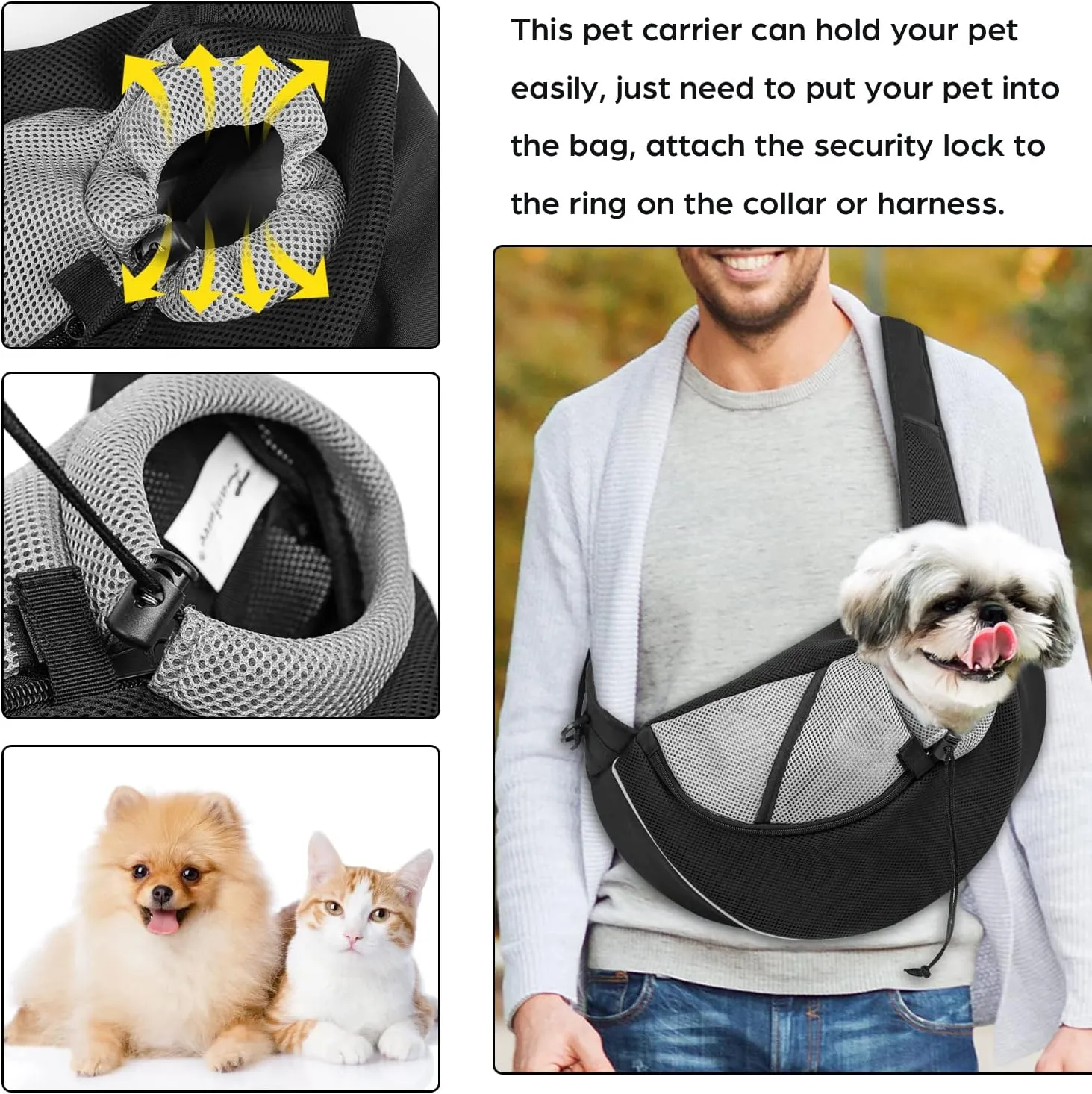 Pet Dog Sling Carrier Breathable Mesh Sling Bag Safe Hands Free Adjustable Dog Satchel for Small Dogs Cats to Outdoor Travel