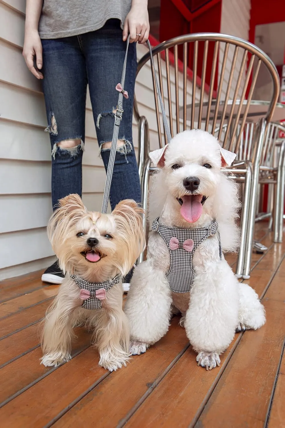 Puppytie No Pull Dog Harness with Multifunction Dog Leash,Soft Adjustable No Choke Escape Proof Pet Harness Vest for Medium Dogs,Knitted Brown,M