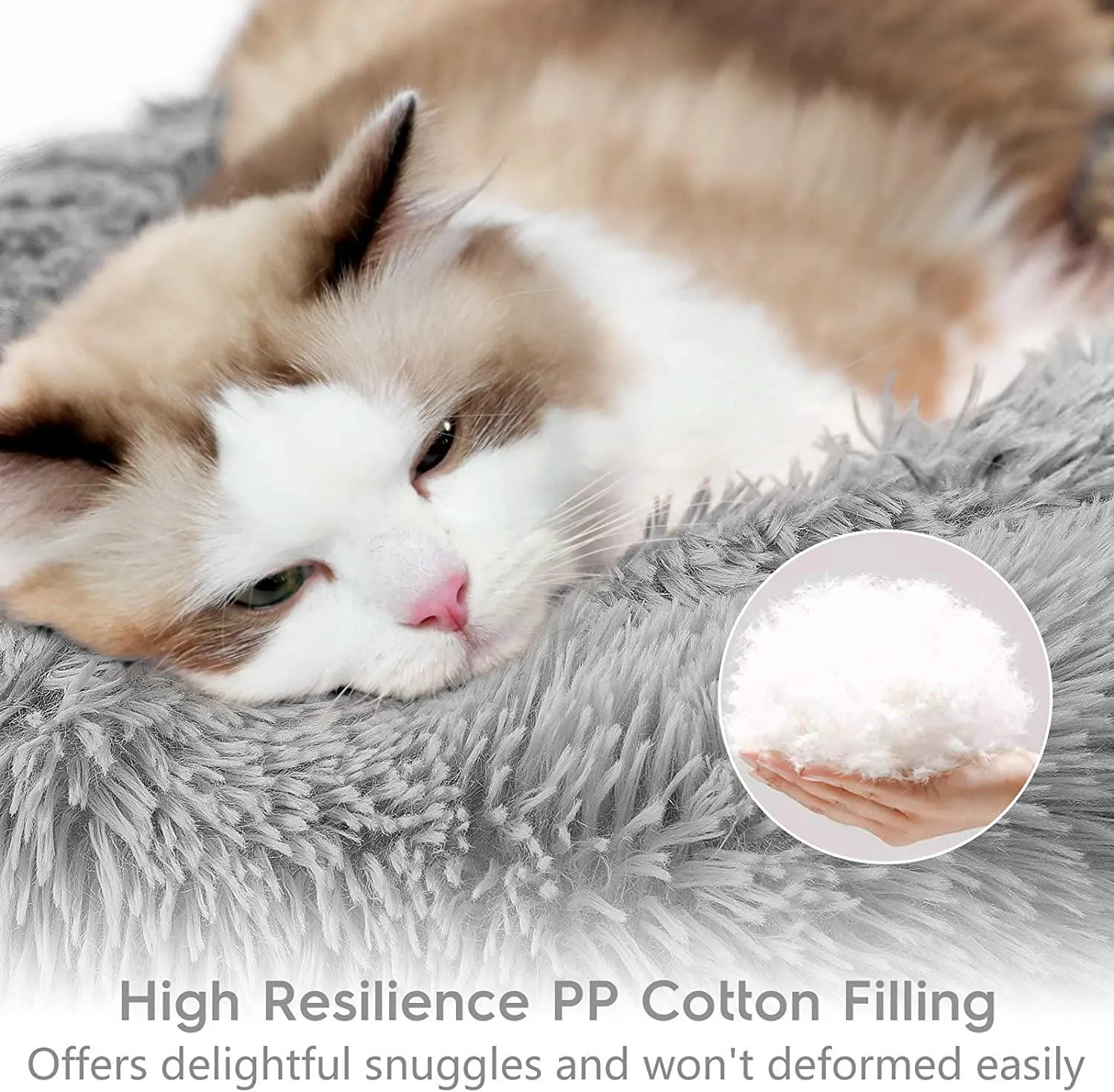rabbitgoo Cat Bed for Indoor Cats, 20 x 20 inches Fluffy Round Self Warming Calming Soft Plush Donut Cuddler Cushion Pet Bed for Small Dogs Kittens, Machine Washable, Non-Slip, Light Grey, Medium