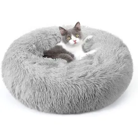 rabbitgoo Cat Bed for Indoor Cats, 20 x 20 inches Fluffy Round Self Warming Calming Soft Plush Donut Cuddler Cushion Pet Bed for Small Dogs Kittens, Machine Washable, Non-Slip, Light Grey, Medium