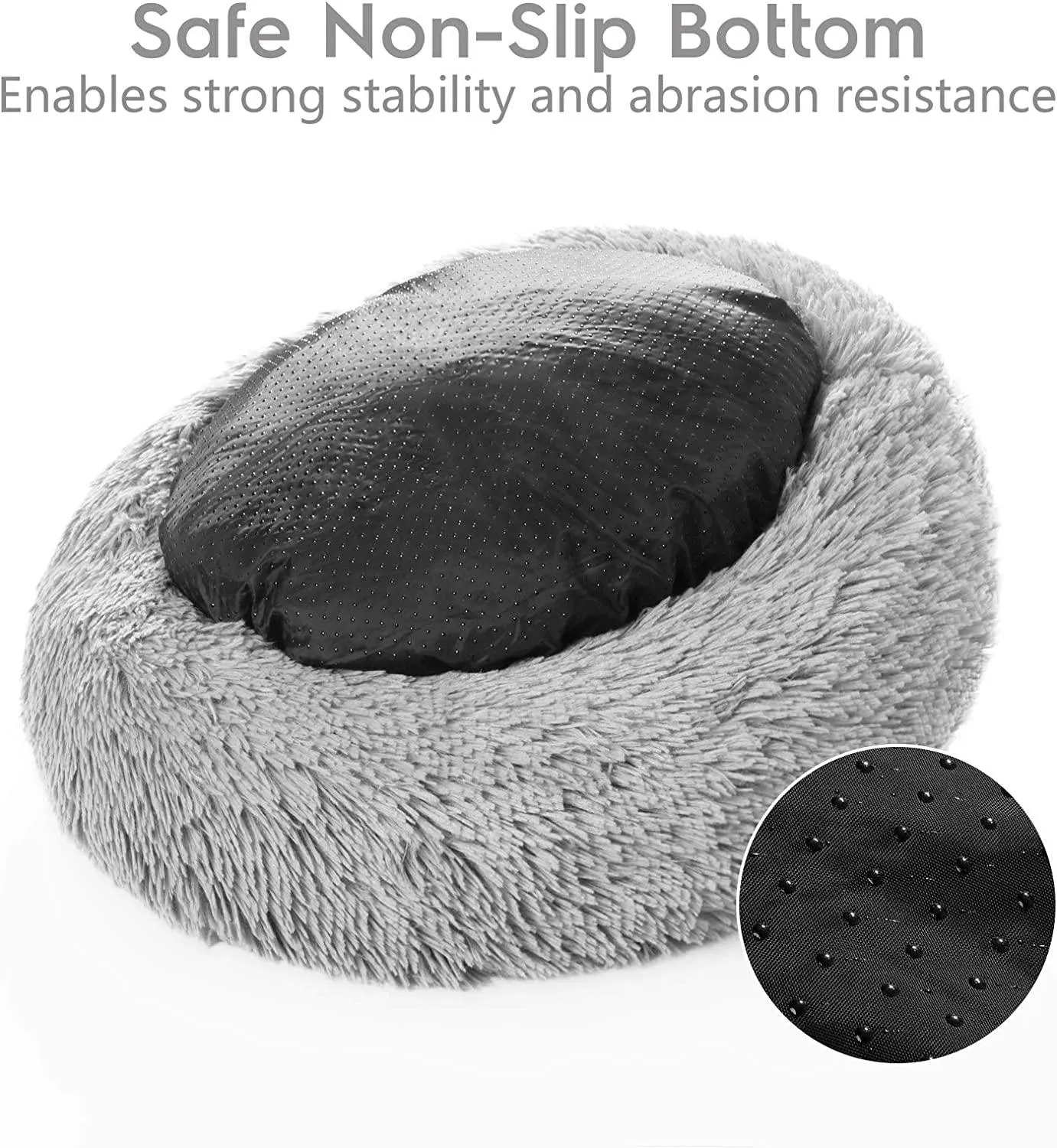 rabbitgoo Cat Bed for Indoor Cats, 20 x 20 inches Fluffy Round Self Warming Calming Soft Plush Donut Cuddler Cushion Pet Bed for Small Dogs Kittens, Machine Washable, Non-Slip, Light Grey, Medium