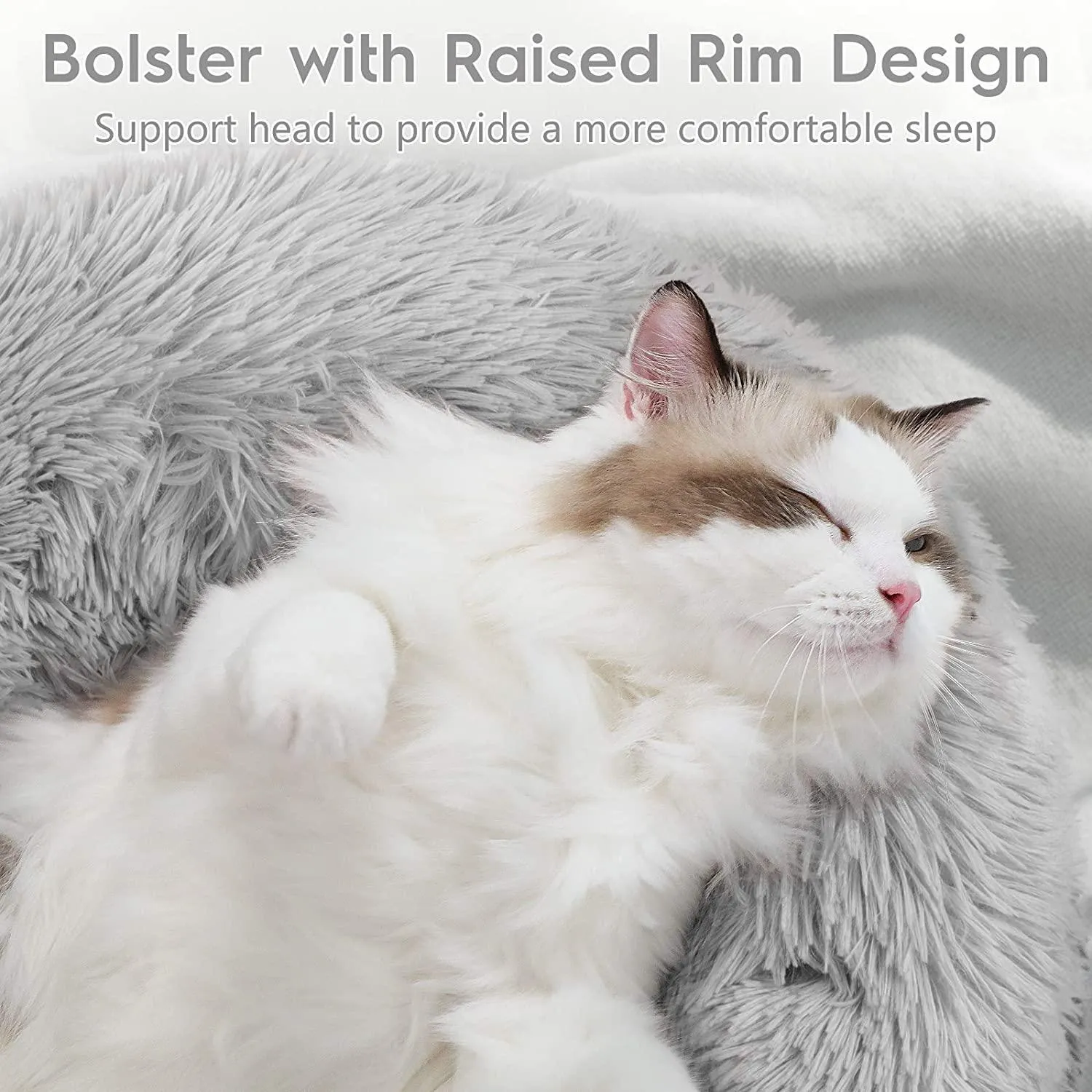 rabbitgoo Cat Bed for Indoor Cats, 20 x 20 inches Fluffy Round Self Warming Calming Soft Plush Donut Cuddler Cushion Pet Bed for Small Dogs Kittens, Machine Washable, Non-Slip, Light Grey, Medium