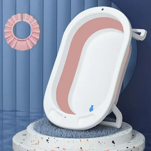 Safe-O-Kid, Foldable Baby Bath tub with Shampoo Hat- Pink