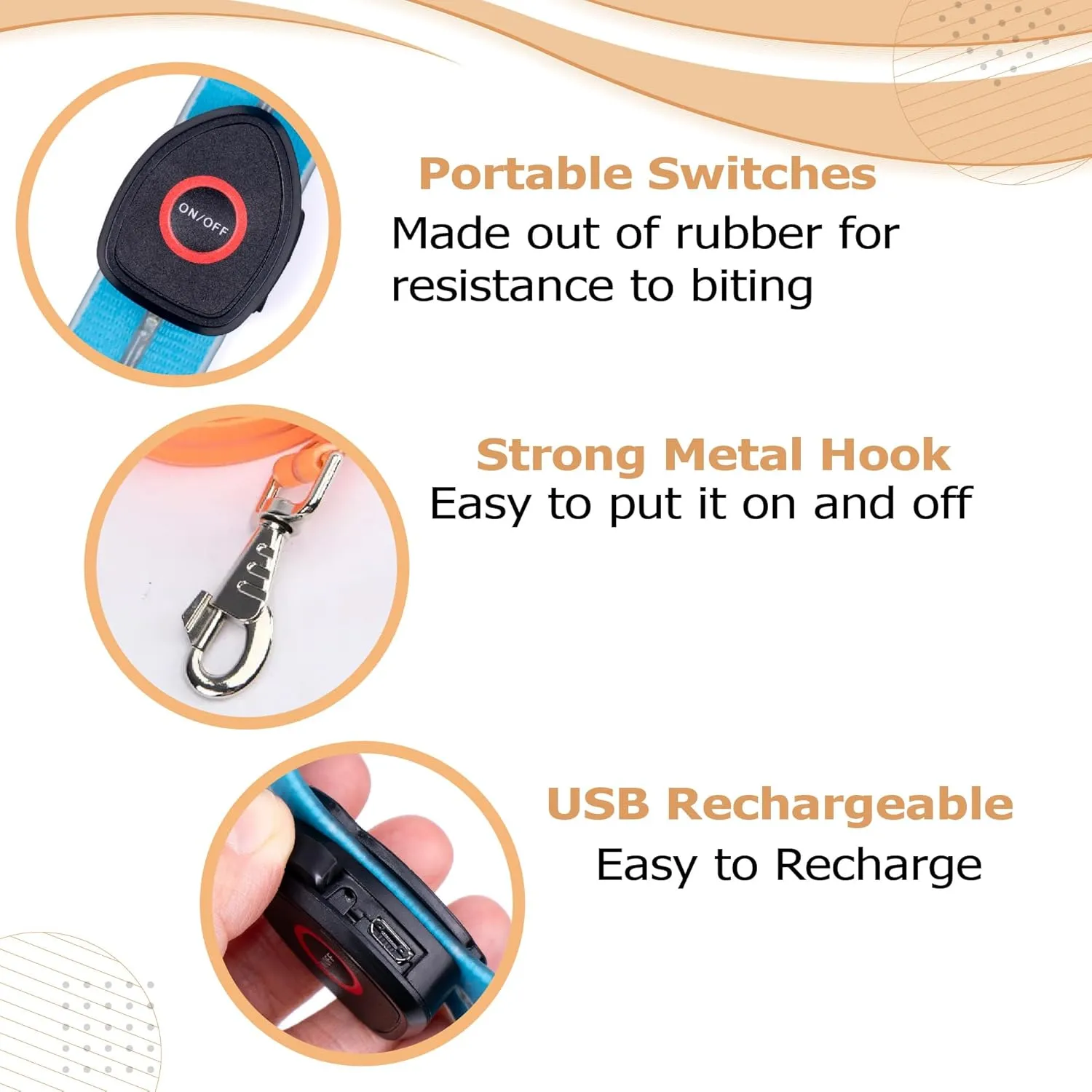 Safety Led Dog Leash for Night Walking - Glow in The Dark - Water Resistant Nylon Webbing - Lightweight and Heavy Duty - USB Rechargeable - RGB Color Changing - Suitable for All Dogs (Black)