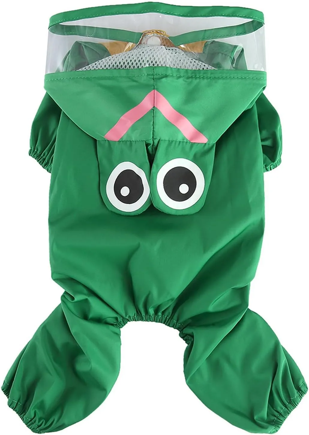 SMALLLEE_LUCKY_STORE Cute Frog Raincoat for Small Dogs with Clear Hoood Leash D-Ring Puppy Botton Down Rain Jacket Full Boby 4 Leg Jumpsuit Lightweight Waterproof Clothes,Green M