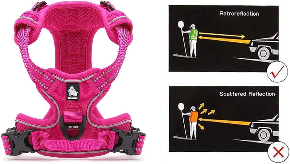 Soft Front Dog Harness .Best Reflective No Pull Harness with Handle and 2 Leash Attachments