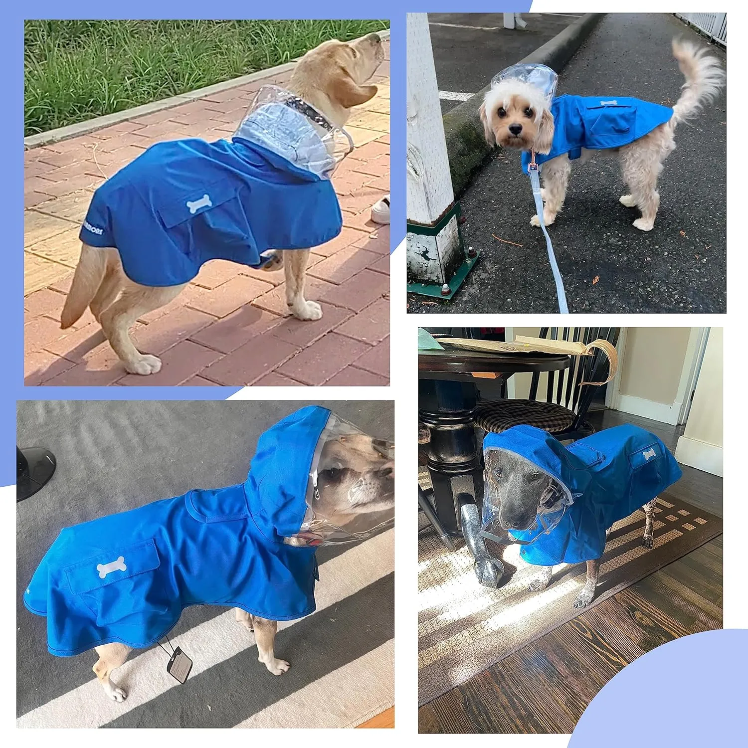 Waterproof Dog Raincoat, Adjustable Reflective Lightweight Pet Rain Clothes with Poncho Hood (Medium, Blue)