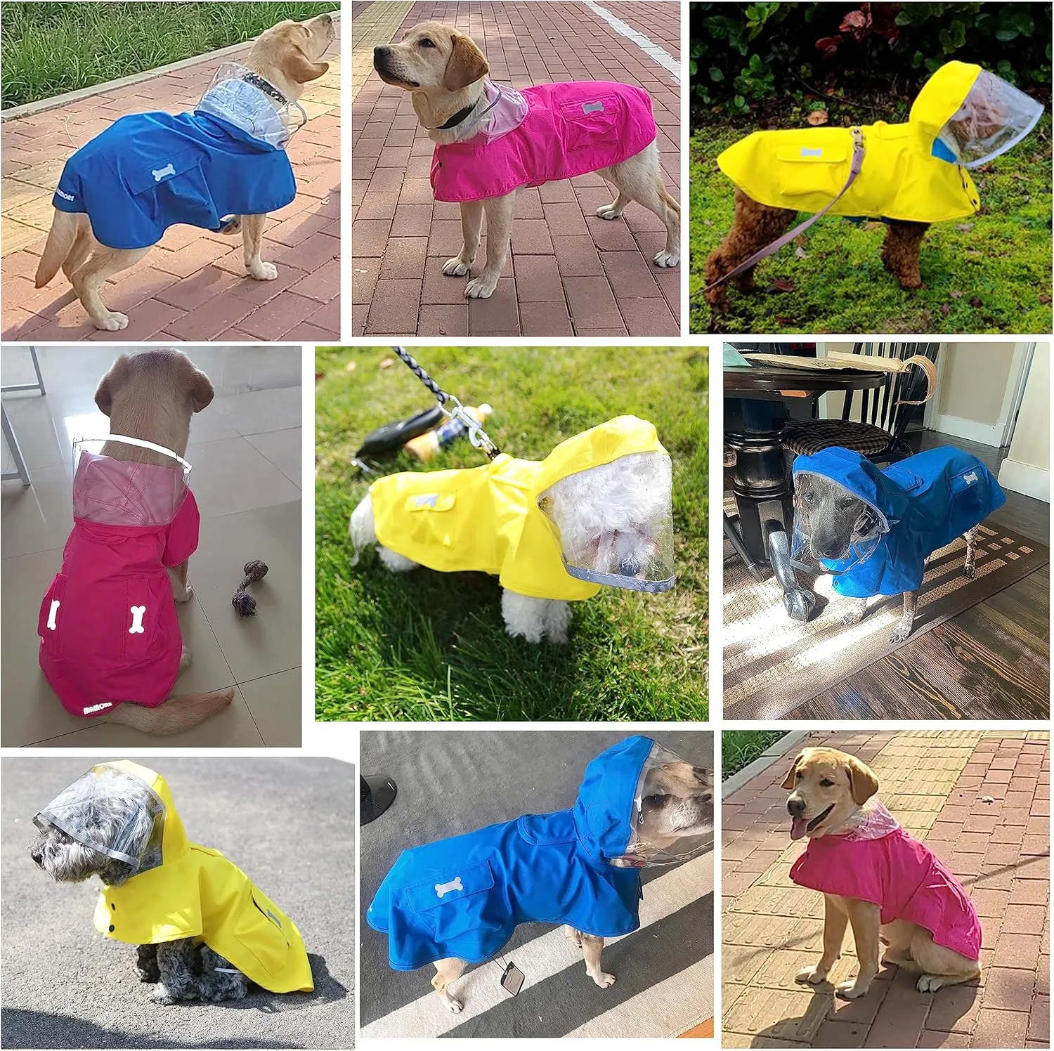 Waterproof Dog Raincoat, Adjustable Reflective Lightweight Pet Rain Clothes with Poncho Hood (Medium, Blue)