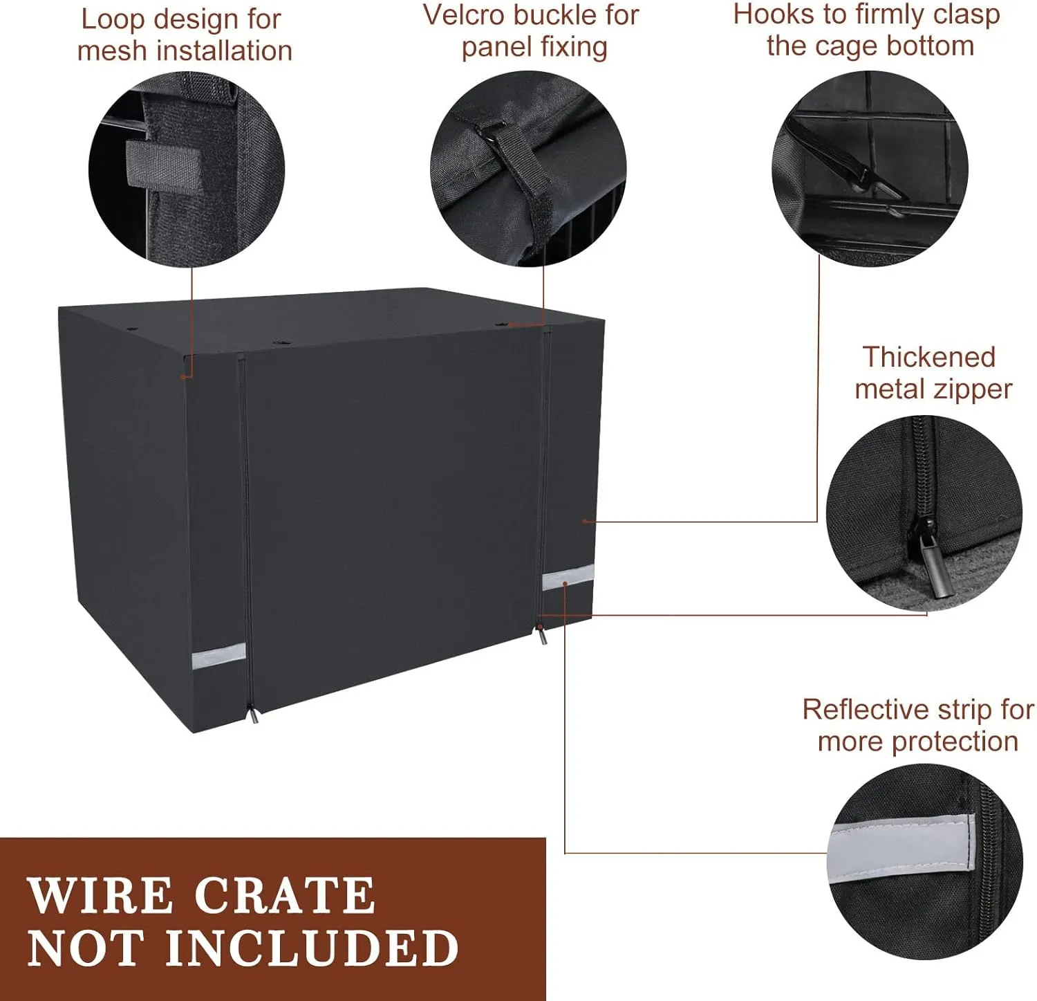 Yotache 36" Double Door Dog Crate Cover - 600D Waterproof Polyester Privacy Kennel Cover with Anti-Slip Straps | Machine-Washable Pet Cage Accessories for Indoor/Outdoor (Black, Crate Not Included)