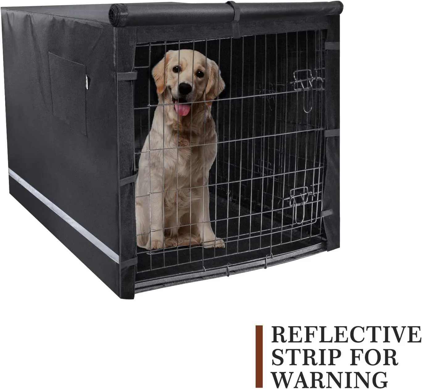 Yotache 36" Double Door Dog Crate Cover - 600D Waterproof Polyester Privacy Kennel Cover with Anti-Slip Straps | Machine-Washable Pet Cage Accessories for Indoor/Outdoor (Black, Crate Not Included)