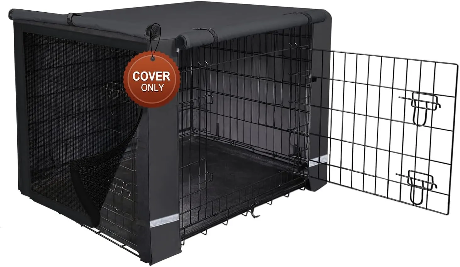 Yotache 36" Double Door Dog Crate Cover - 600D Waterproof Polyester Privacy Kennel Cover with Anti-Slip Straps | Machine-Washable Pet Cage Accessories for Indoor/Outdoor (Black, Crate Not Included)